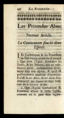 Premier Article. La Communion sous les deux Espéces.