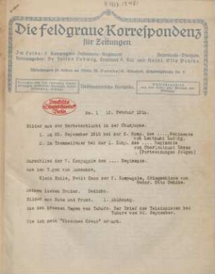 1.1916: Zeitungsdienst Feldgrau