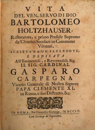 Vita del venerabile Servo di Dio Bartholomeo Holtzhauser