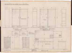 Reichsluftfahrtministerium, Berlin: Büromöbel: Akten-, Garderobenschränke, Schreibtisch Ansichten, Schnitte, Grundrisse [1:10]