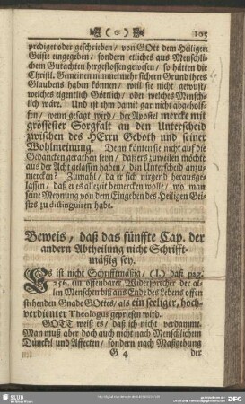 Beweis, daß das fünffte Cap. der andern Abtheilung nicht Schrifftmäßig sey