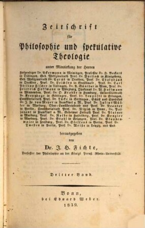 Zeitschrift für Philosophie und spekulative Theologie. 3. 1839