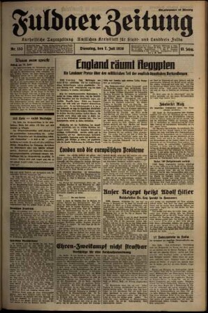 Erste Ausgabe vom Dienstag, den 07. Juli 1936.