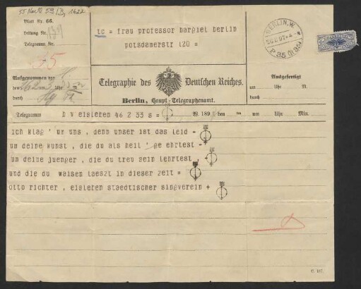 Telegramm an Hermine Bargiel : 26.02.1897