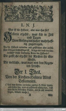 Der I. Theil. Von der Kirchen-Historie Altes Testaments