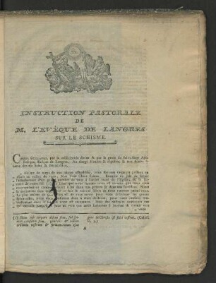 Instruction Pastorale de M. L'eveque de Langres sur le Schisme.