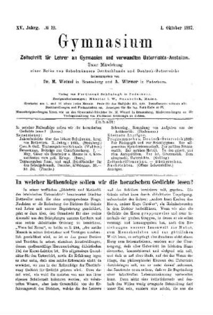In welcher Reihenfolge sollen wir die horazischen Gedichte lesen?