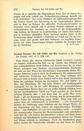 372-374 [Rezension] Dessauer, Friedrich, Der Fall Galilei und wir
