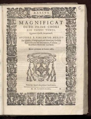 Vincenzo Neriti da Salo: Magnificat octo primi chori ... quatuor vocibus. Bassus
