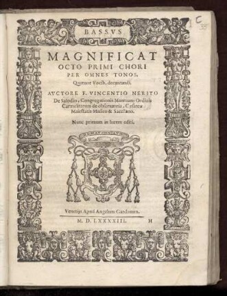 Vincenzo Neriti da Salo: Magnificat octo primi chori ... quatuor vocibus. Bassus
