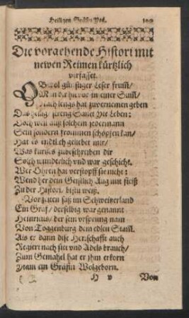 Die vorgehende Histori mit newen Reimen kürtzlich verfasset.