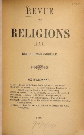 Revue des religions : revue semi-mensuelle. 3. 1891