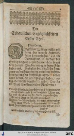 Der Erbaulichen Ergötzlichkeiten Erster Theil.