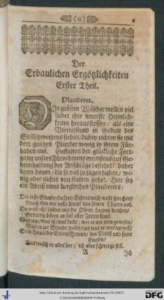 Der Erbaulichen Ergötzlichkeiten Erster Theil.