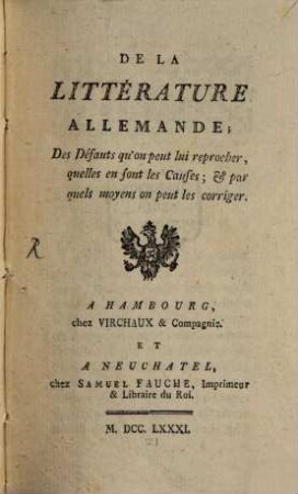 De la littérature allemande