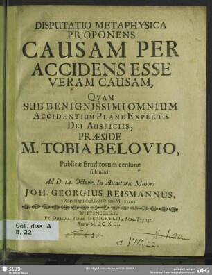Disputatio metaphysica proponens causam per accidens esse veram causam