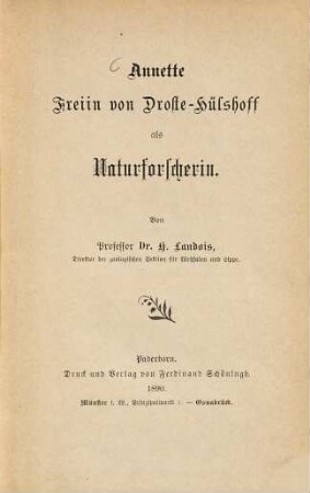 Annette Freiin von Droste-Hülshoff als Naturforscherin