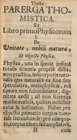 Theses parerga thomistica. Ex Libro primo Physicorum.