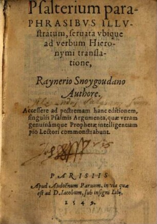 Psalterium Davidicum, paraphrasibus brevib. illustratum