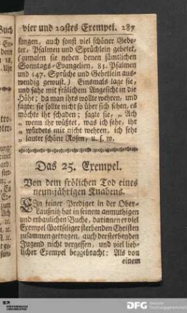 Das 25. Exempel. Von dem frölichen Tod eines neun-jährigen Knabens.