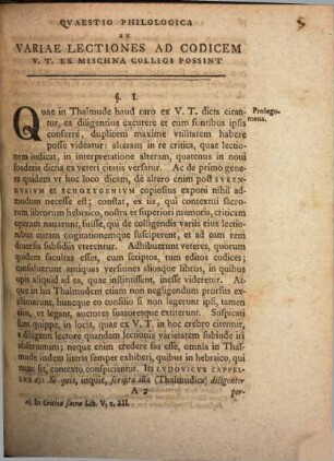 Quaestio philol. An variae lectiones ad codicem V. T. ex Mischna colligi possint