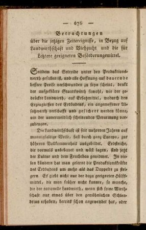 Betrachtungen über die jetzigen Zeitereignisse, in Bezug auf Landwirthschaft und Viehzucht und die für Letztere geeigneten Beförderungsmittel