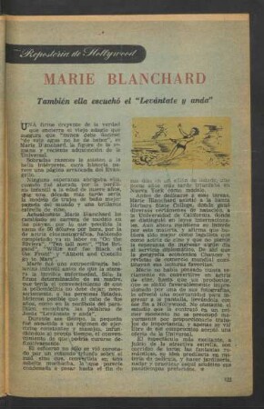Marie Blanchard - también ella escuchó el "Levántate y anda" : Repostería de Hollywood