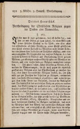 Drittes Hauptstück. Vertheidigung der Christlichen Religion gegen die Deisten oder Naturalisten.
