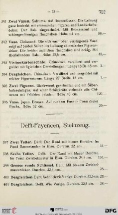 Delft-Fayencen, Steinzeug (Nr. 397-428)