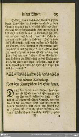 Die zehente Abtheilung. Von den Kennzeichen des Erhabenen