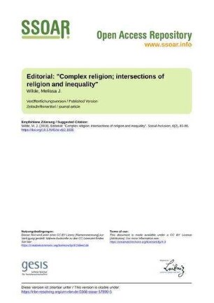 Editorial: "Complex religion; intersections of religion and inequality"