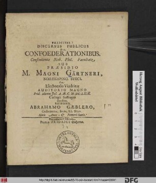Discursus Publicus De Confoederationibus