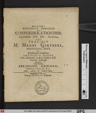 Discursus Publicus De Confoederationibus