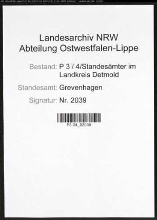 Sterberegister Standesamt Grevenhagen