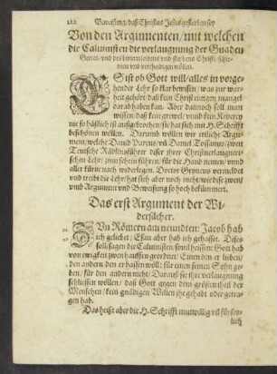 Von den Argumenten/ mit welchen die Calvinisten die verlaugnung der Gnaden Gottes/ und des bittern leidens und sterbens Christi/ schirmen und vertheidigen wöllen.