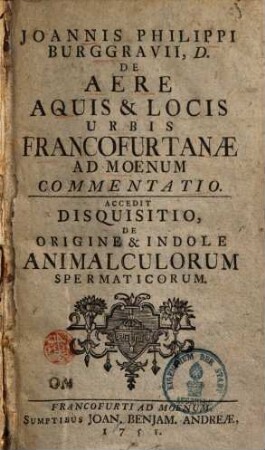 De aere, aquis et locis urbis Francofurtanae ad Moenum commentatio ...