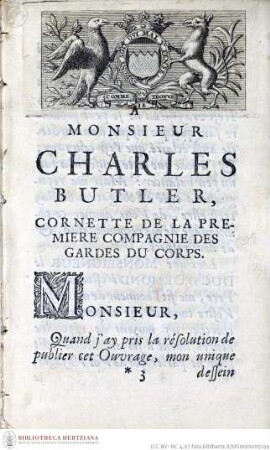 Nouveau voyage d'Italie, fait en l'année 1688. 1691Widmungsblatt mit Wappen - Band 1: Nouveau voyage d'Italie (1688)