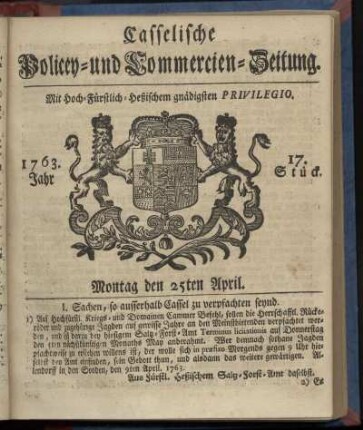 17. Stueck, Montag den 25ten April 1763