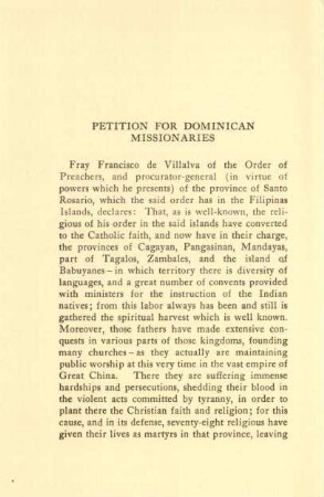 Petition for Dominian missionaries