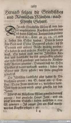 Hernach folgen die Griechischen und Römischen Müntzen/nach Christi Geburt.
