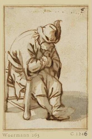 Sitzender Bauer mit Federhut
