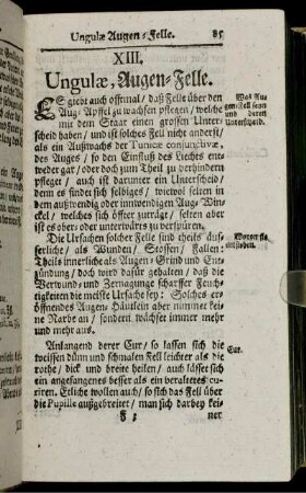 XIII. Ungulæ, Augen-Felle. - XVI. Vulnera, Wunden.