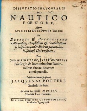 Diss. inavg. de nautico foenore