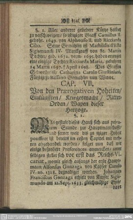 Cap. VII. Von den Praerogativen Hoheiten, Einkünfften, Kriegsmacht, Ritter-Orden, Wapen dieser Hertzoge