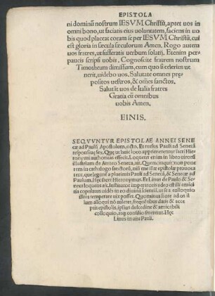 Sequuntur Epistolae Annei Senecae ad Paulum Apostolum, octo. Et rursus Pauli ad Senecam responsivae sex ...