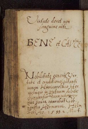 Gebhardus Hermanni. – Incipit: Virtute decet non sanguine niti. – Rostock, 02.03.1588