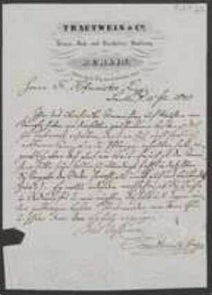 Brief von Trautwein'sche Buch-u. Musikalienhandlung (Berlin) an Friedrich Hofmeister