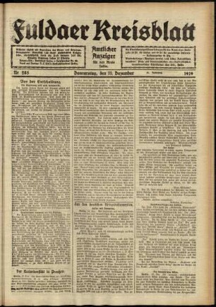 Ausgabe vom Donnerstag, den 11. Dezember 1919.