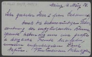 Brief an Ludwig Strecker  und Elisabeth Strecker und B. Schott's Söhne und Mainzer Liedertafel und Damengesangverein : 16.03.1904