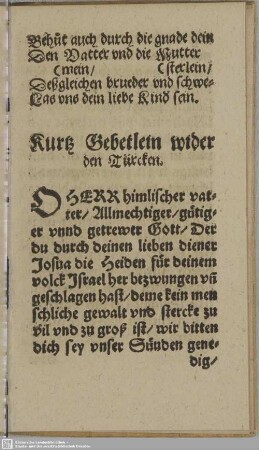 Kurtz Gebetlein wider den Türcken